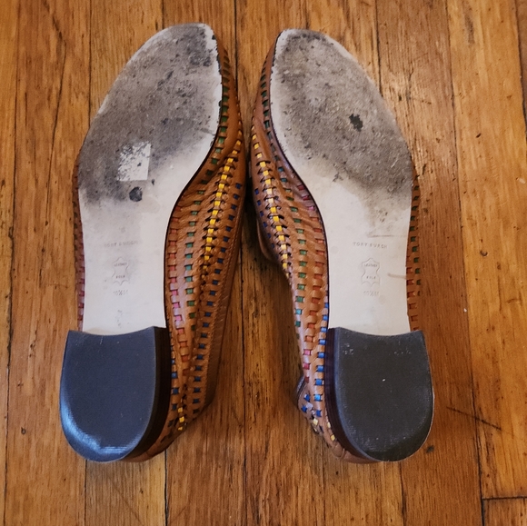 Tory Burch Jessa Woven Leather Loafers In Aged Camello/ Multi / Gold - Picture 12 of 12